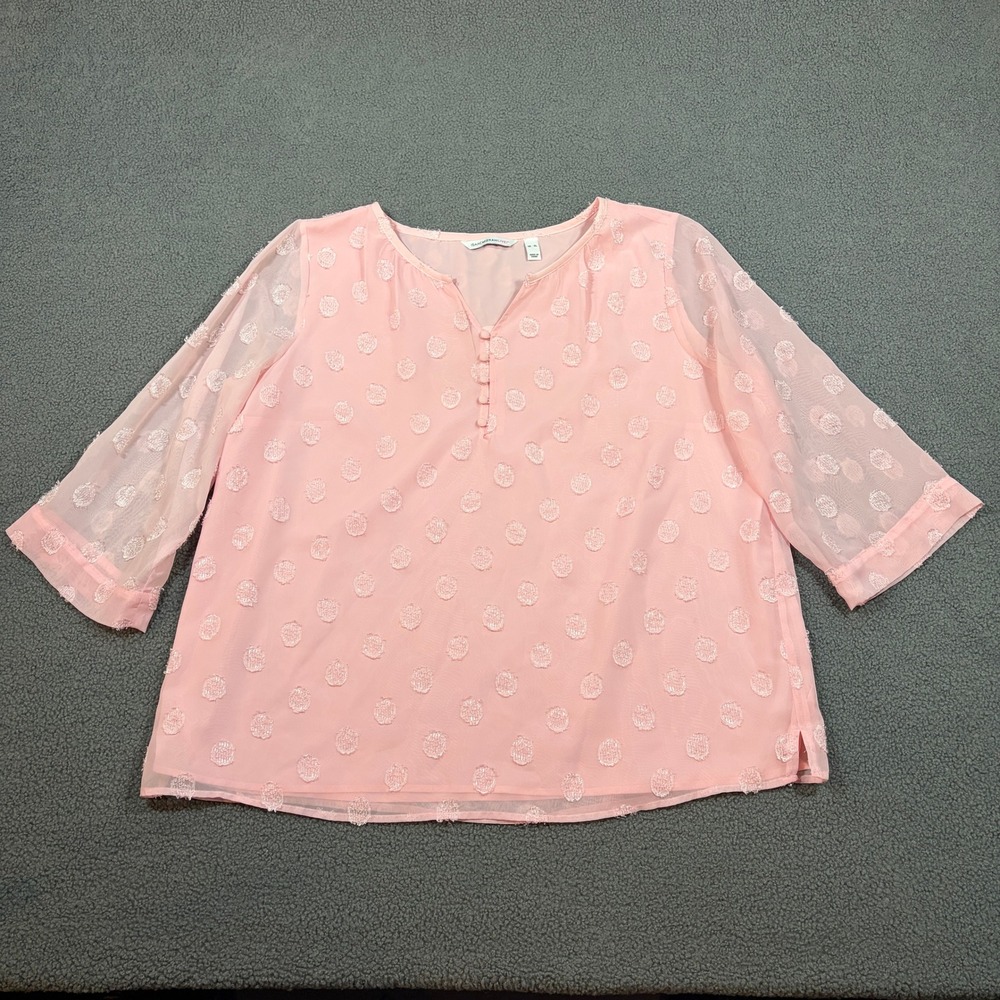 Isaac Mizrahi Live Blouse Womens XL Pink Clip Dot Sheer Sleeve Pullover A278598